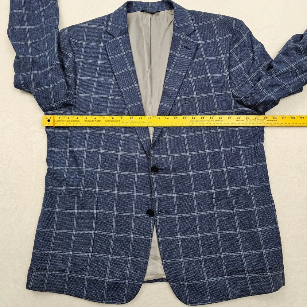 Brooks Brothers Sport Coat Mens 48R Blue Linen Cotton Windowpane Regent Blazer